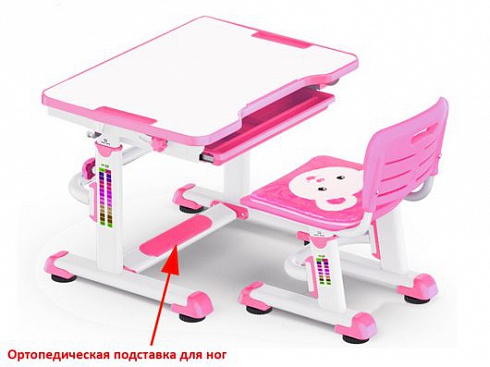 Парта и стул Mealux BD-08 Teddy белый /накладки розовые — сеть салонов «Мир Детской Мебели»
