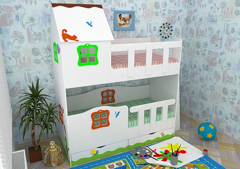 Кровать двухъярусная Сказочный домик 80х160 см — сеть салонов «Мир Детской Мебели»