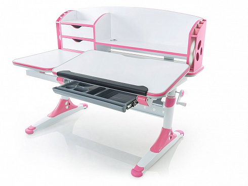 Стол растущий Mealux Aivengo - L / белый/накладки розовый — сеть салонов «Мир Детской Мебели»